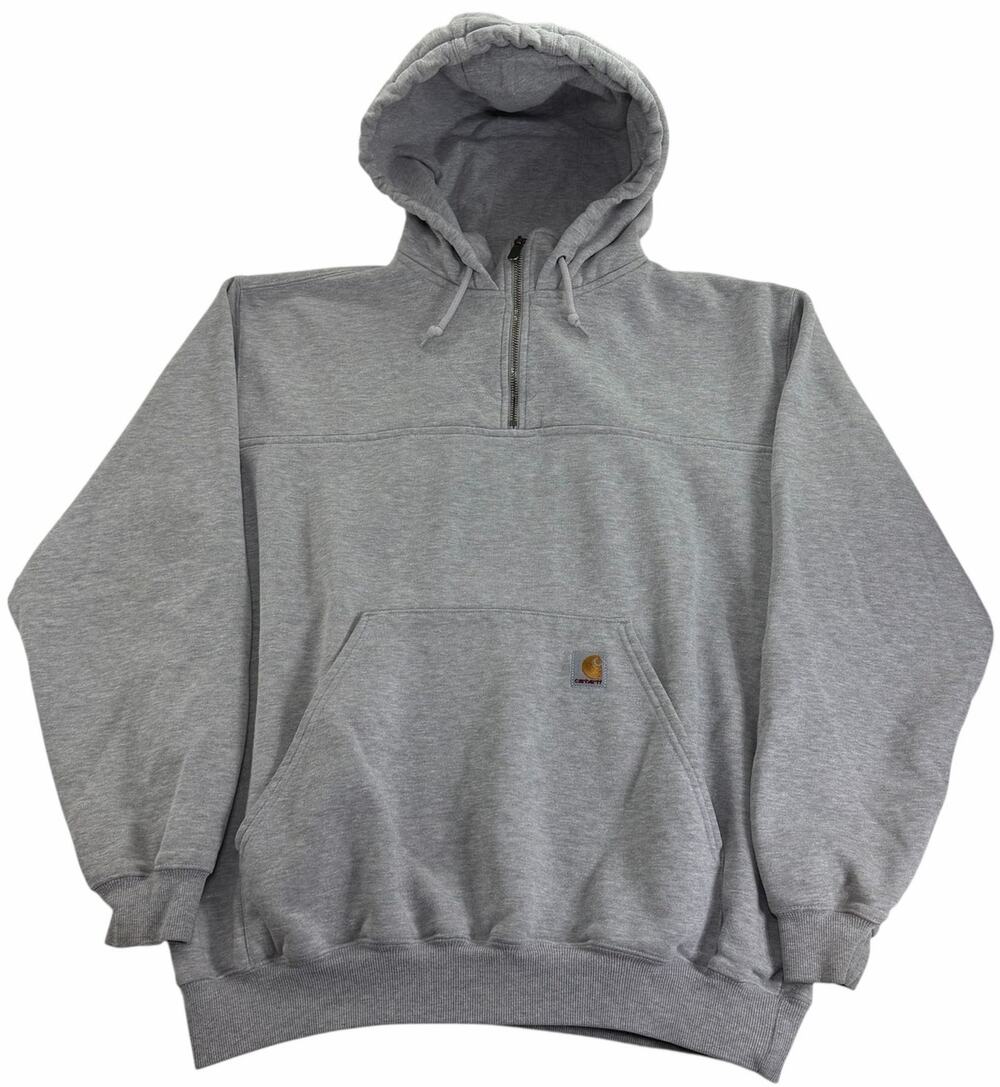 Vintage Carhartt 1/4 Zip Hoodie Heavyweight Men's Large Grey Workwear Sweatshirt